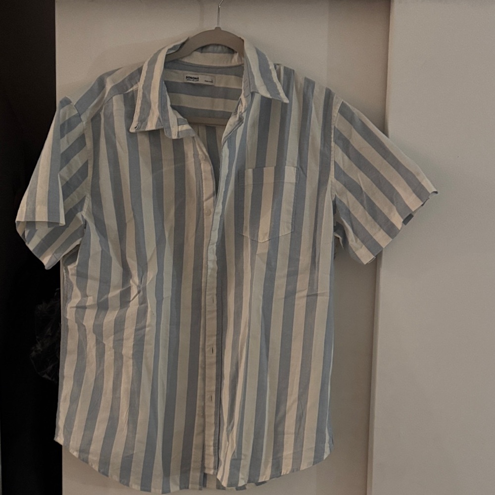 Sonoma Men's Light Blue and White Striped Shirt